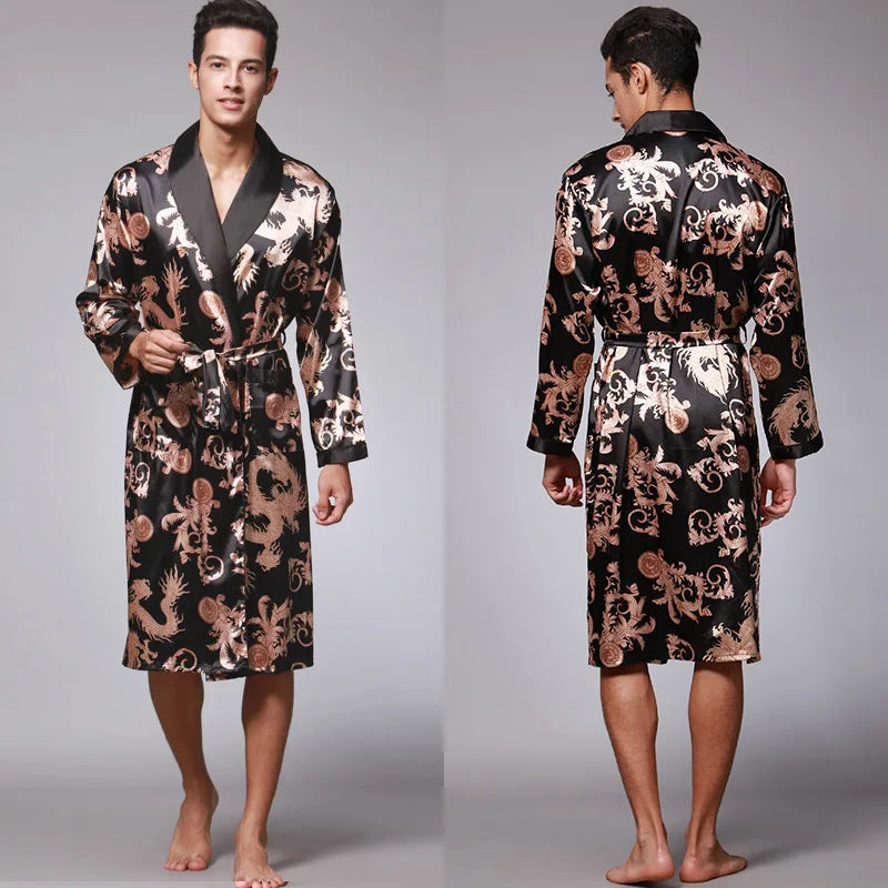 Luxury Comfort – Dragon Print Satin Pijamas for Men