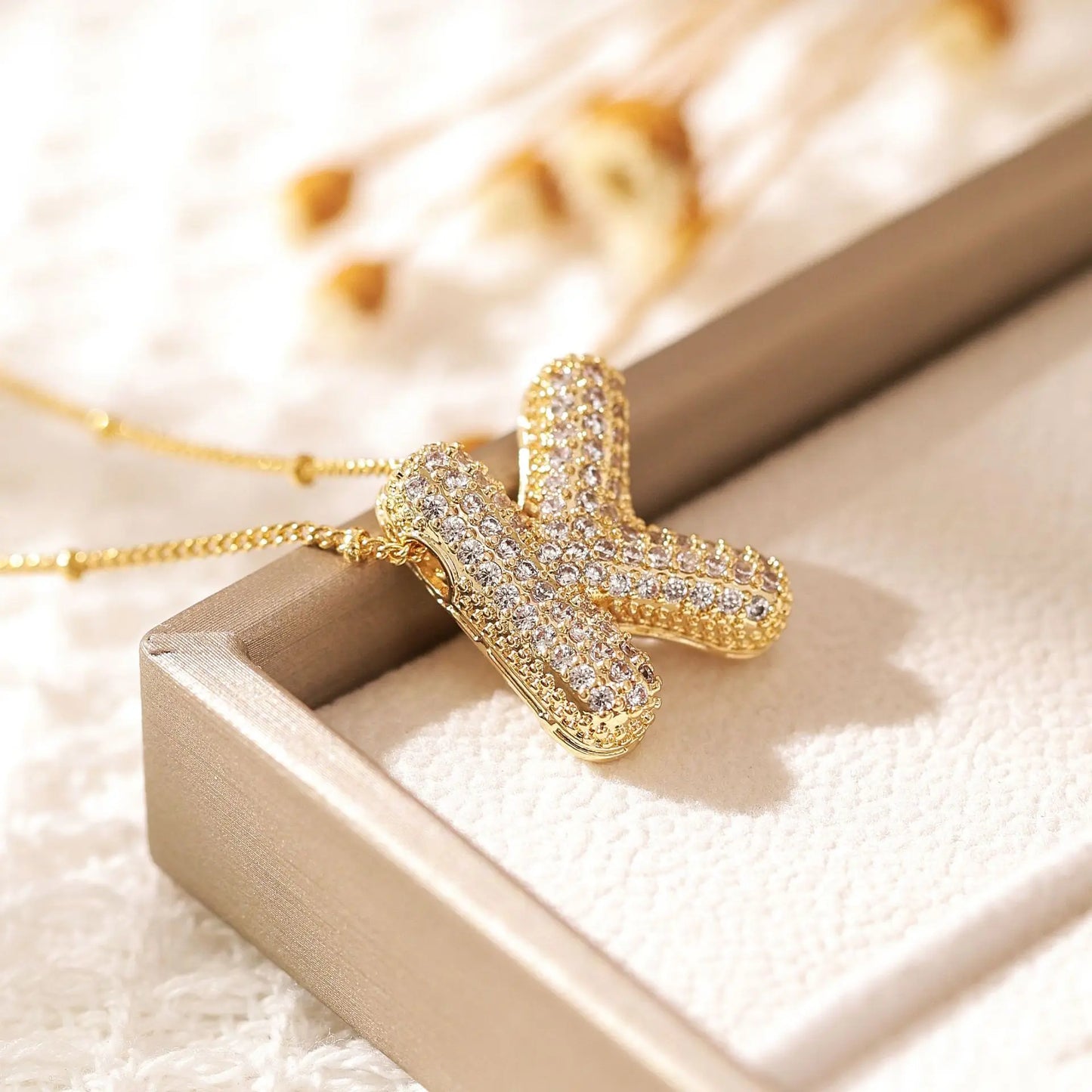 Gold-Plated Zircon Initial Necklace – A–Z Balloon Letter Pendant, Minimalist Collarbone Chain for Women