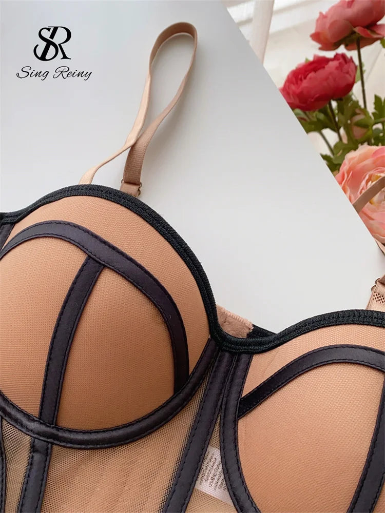 Sexy Sheer Corset Tank Top – Strapless Transparent Striped Camisole for Women, Slim Backless Streetwear Lingerie