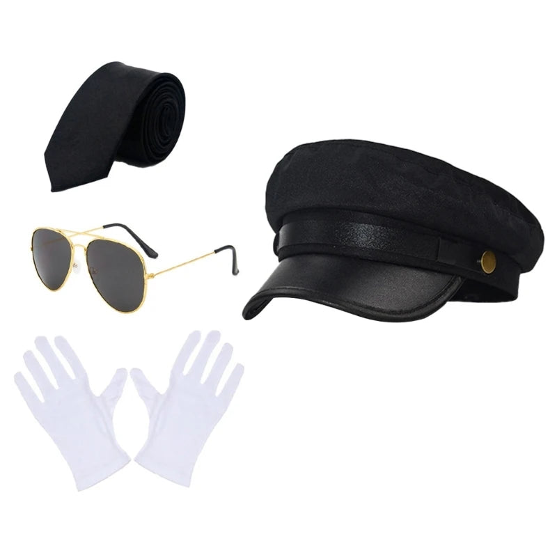 Men’s Chauffeur Costume Kit – Limo Driver Hat, Gloves, Tie & Sunglasses – Cosplay & Theme Party Accessories