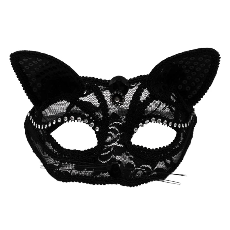 Sexy Lace Cat Face Mask – Elegant Masquerade & Halloween Mask for Women