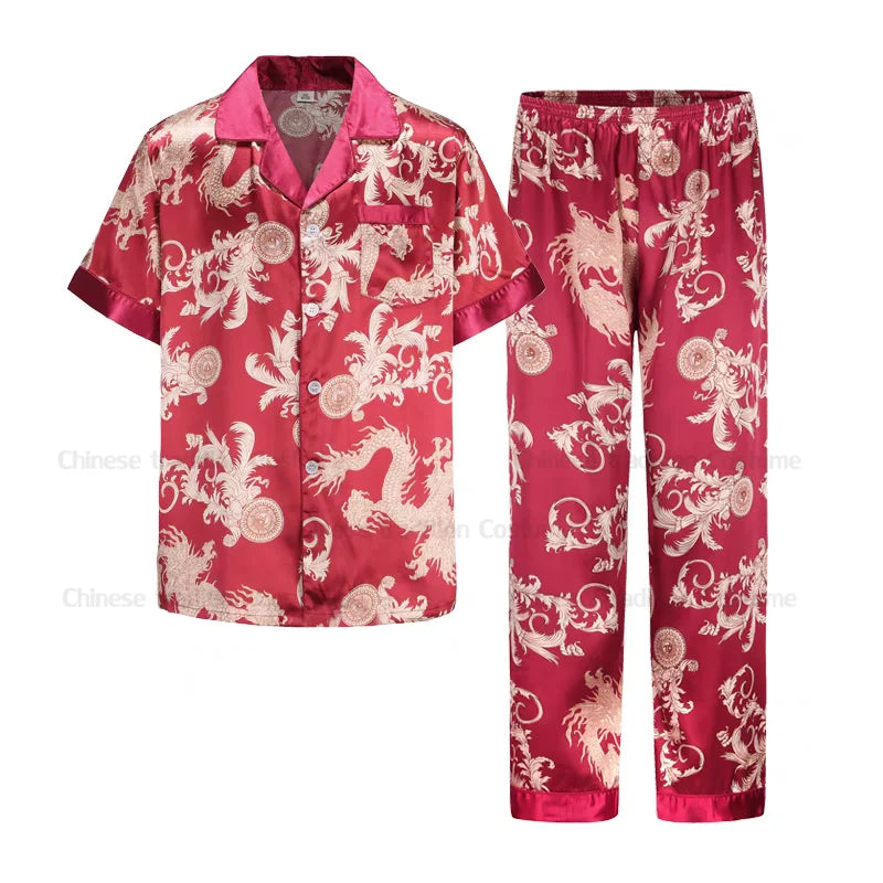 Luxury Comfort – Dragon Print Satin Pijamas for Men