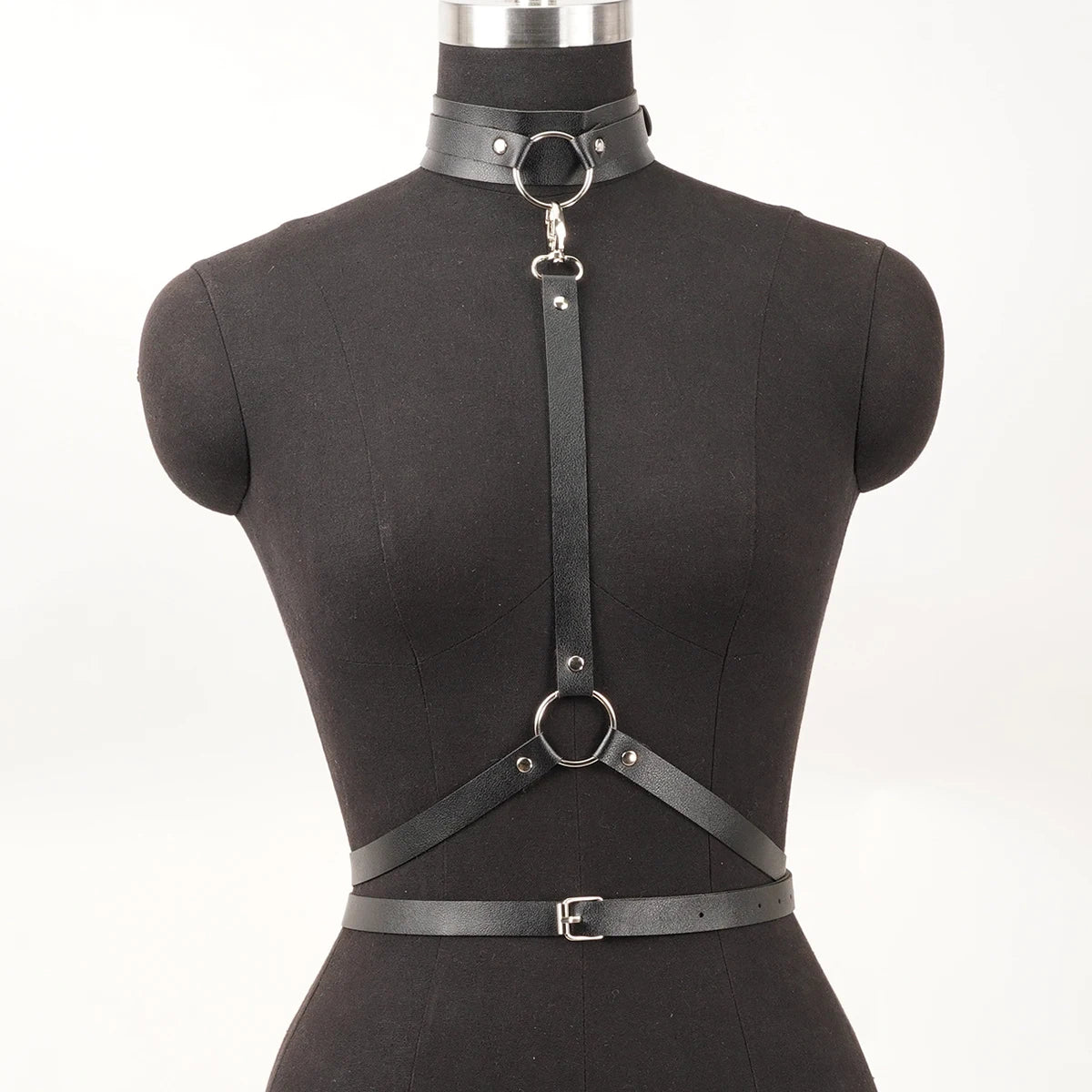 Women's Fashionable Gothic PU Leather Waist Belt with Neck Connection Y2K Style Accessory for Valentine's Day