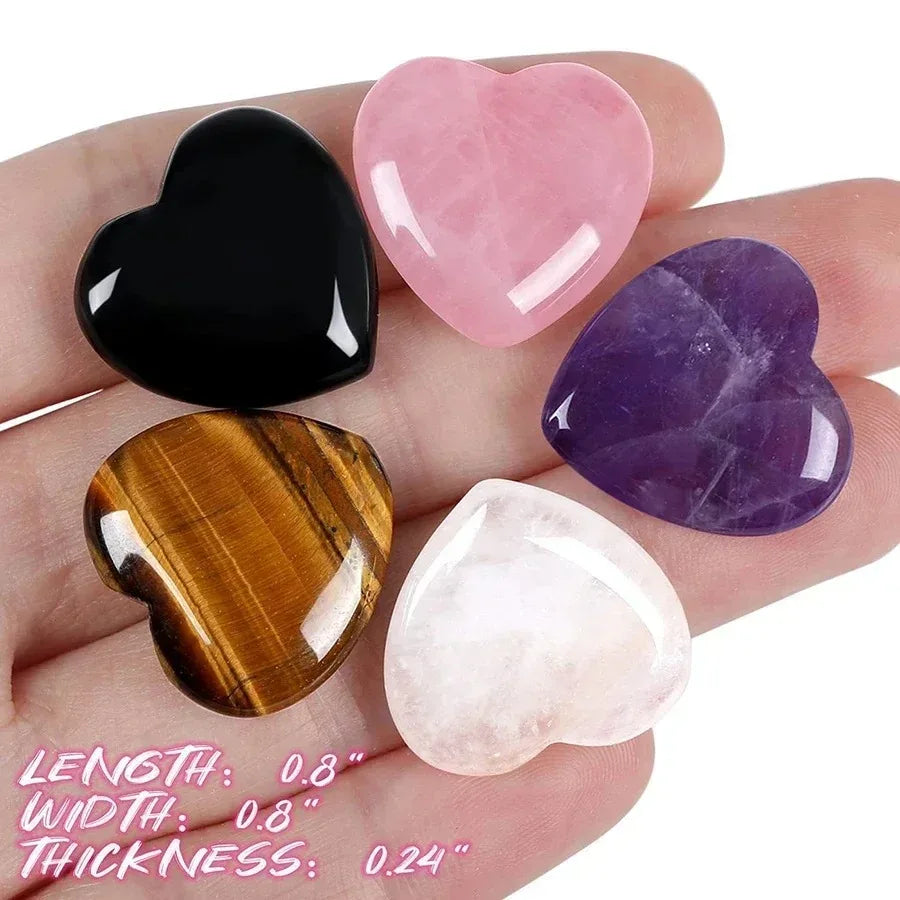 5PCS Heart-Shaped Natural Crystal Stones – Amethyst & Agate Mineral Healing Set for Home Décor & Gifts