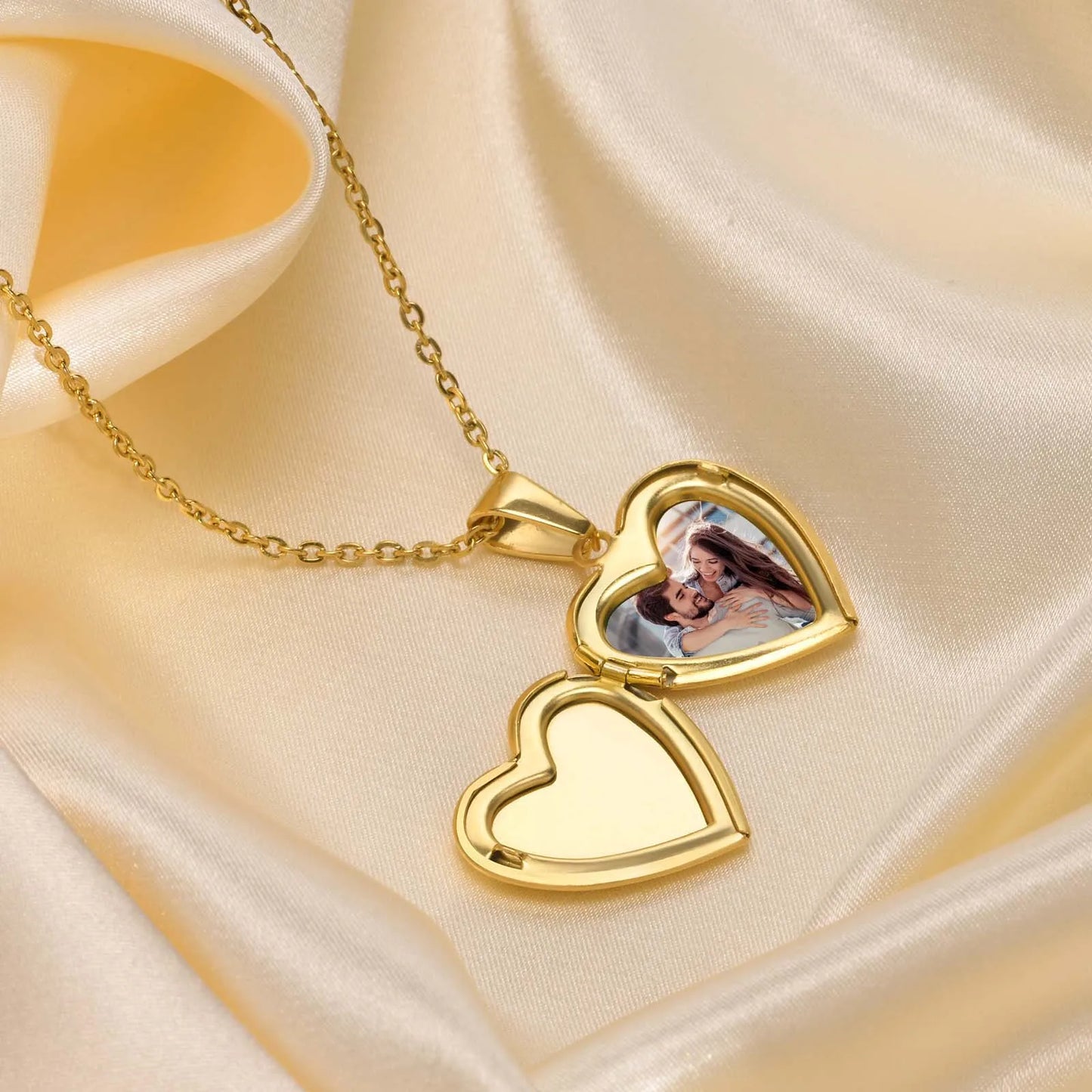 Golden Heart Locket Necklace with Crystal Pearl
