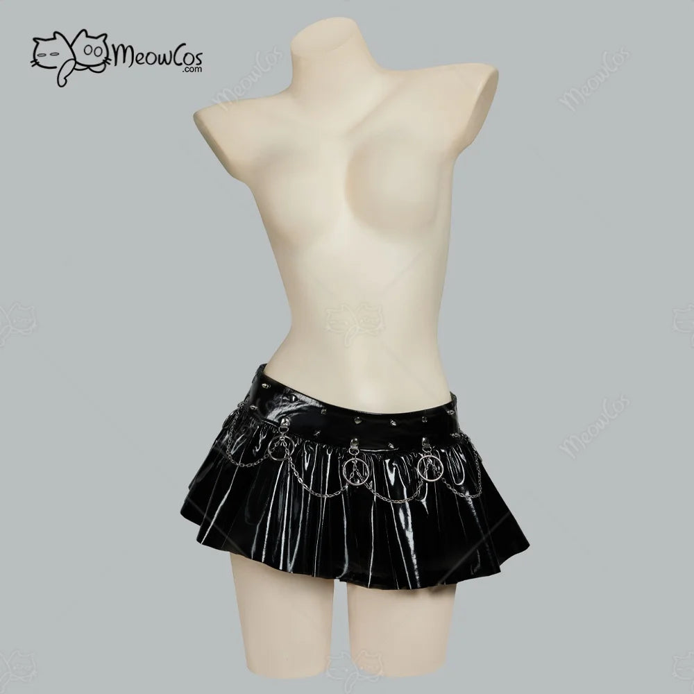 Women's Ultra-Short Gothic Mini Skirt – Black Shiny Faux Leather with Chains