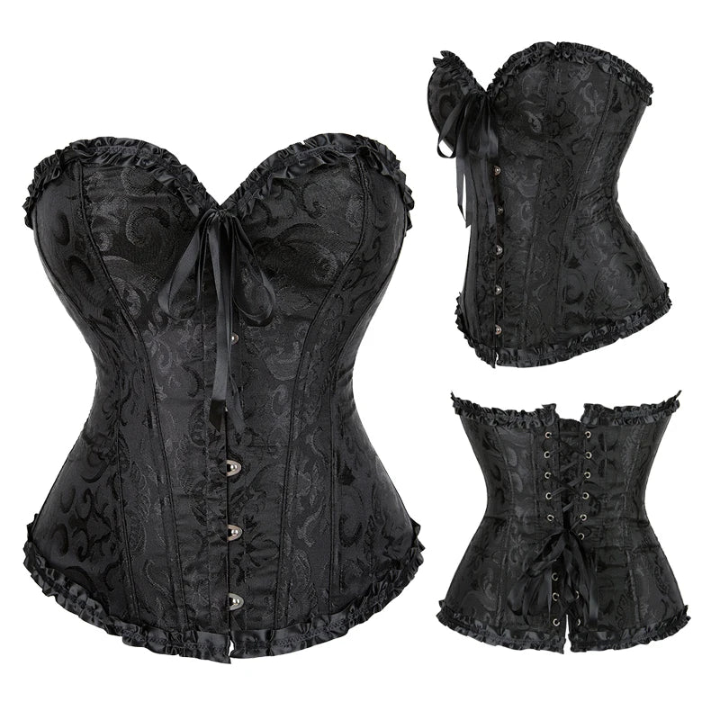 Sexy Gothic Overbust Corset Top – Lace-Up Boned Bustier with Elastic Fit, Steampunk Body Shaper for Women