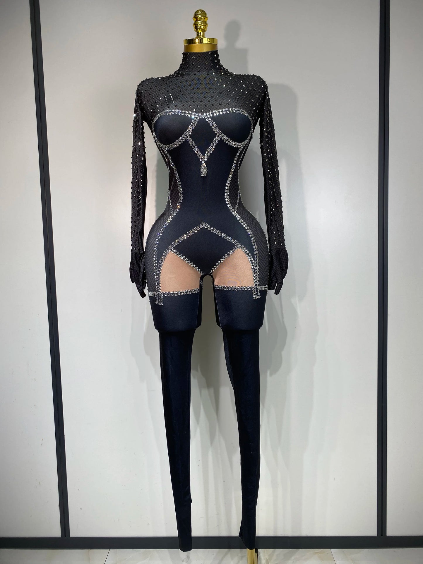 Sparkly Mesh Diamond Jumpsuit for Women – Sexy See-Through Clubwear, Go-Go Dancer & Drag Queen Stage Costume