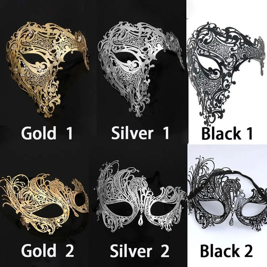 Black & Gold Skull Metal Mask – Rhinestone-Embellished Venetian Masquerade Half-Face Mask for Men & Women