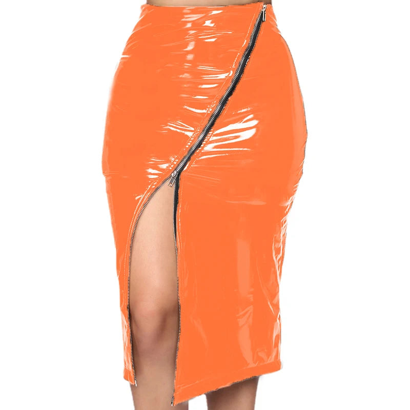 Seductive Women’s Full Zip Faux Leather PVC Pencil Skirt – High-Waisted Latex Skirt in 5XL, 6XL, 7XL for Nightclub & Party