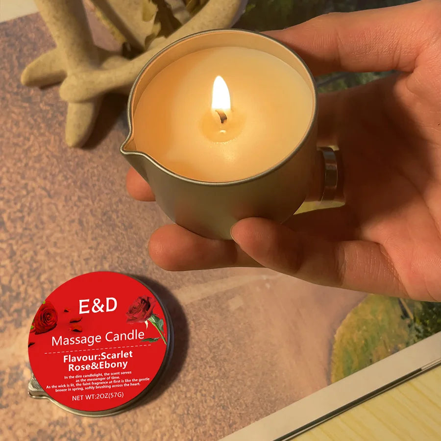 Rose-Scented Massage Oil Candle – 2oz Aromatherapy Body Oil Candle for Pure Relaxation & Home Spa