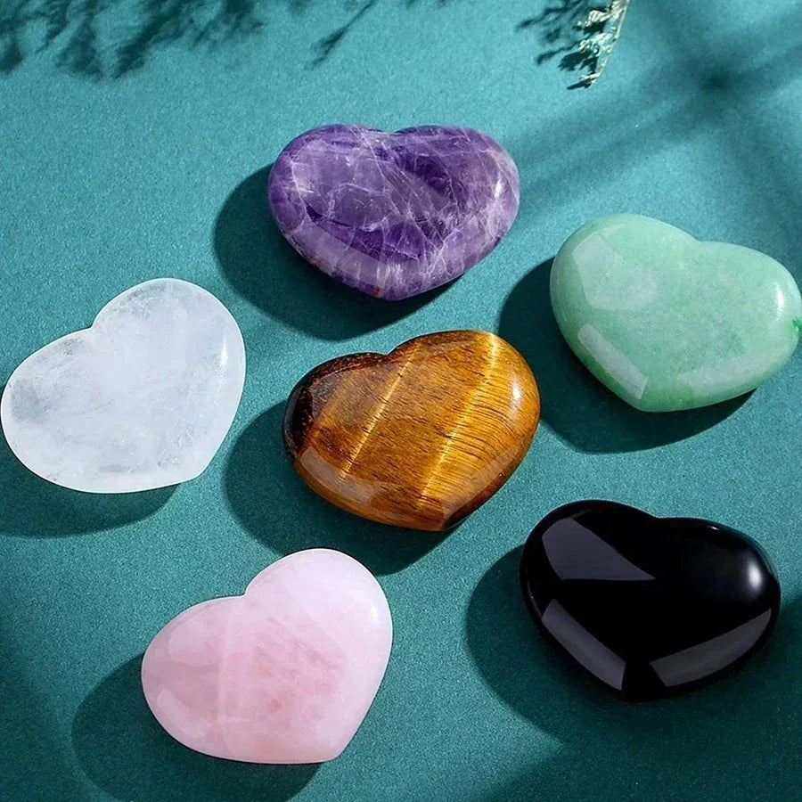 5PCS Heart-Shaped Natural Crystal Stones – Amethyst & Agate Mineral Healing Set for Home Décor & Gifts