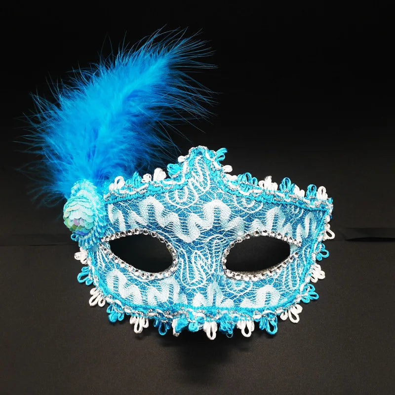 Seductive Lace & Feather Mask – Elegant Half Face Cover for Cosplay, Masquerades & Party Costumes
