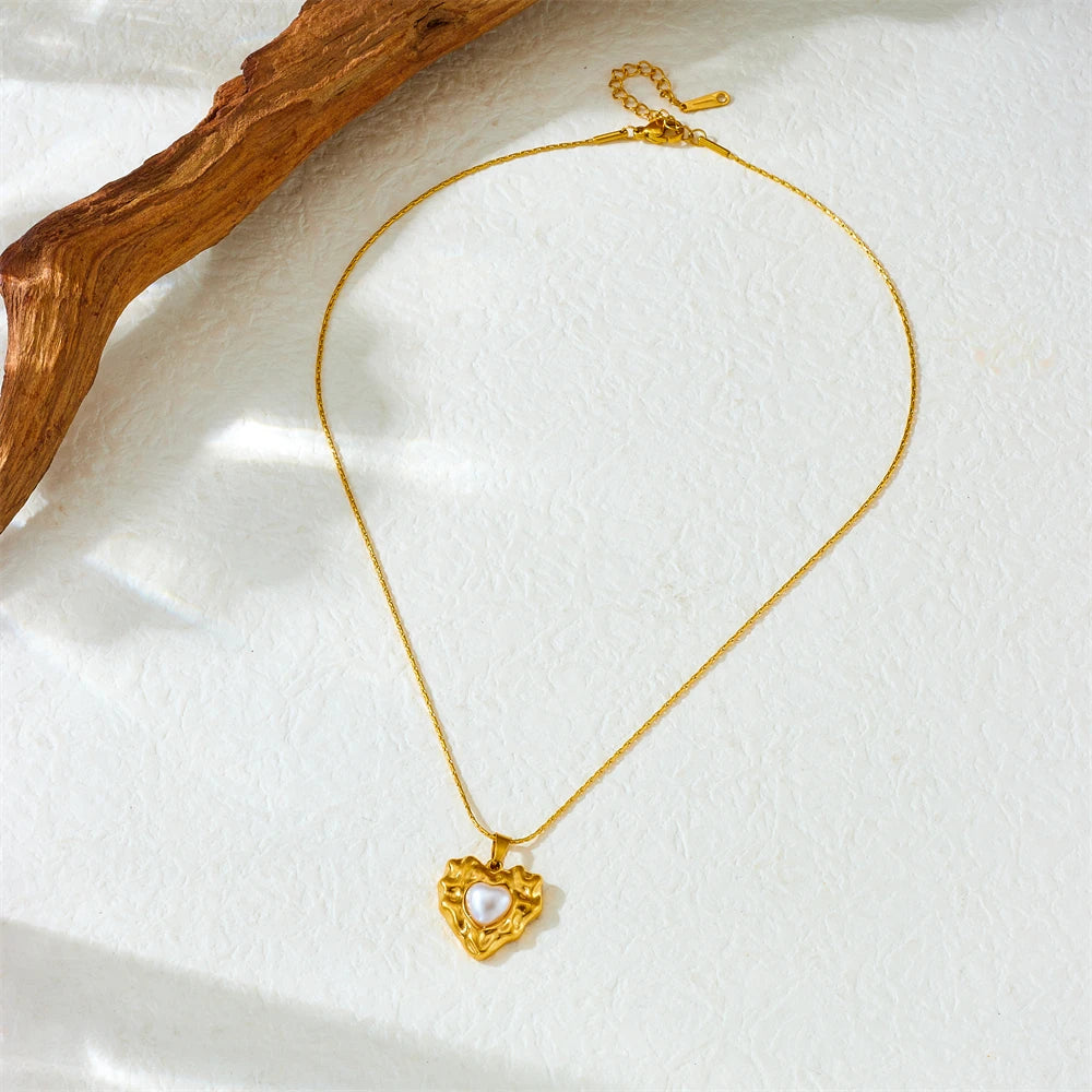 Golden Irregular Heart Pearl Jewellery Set