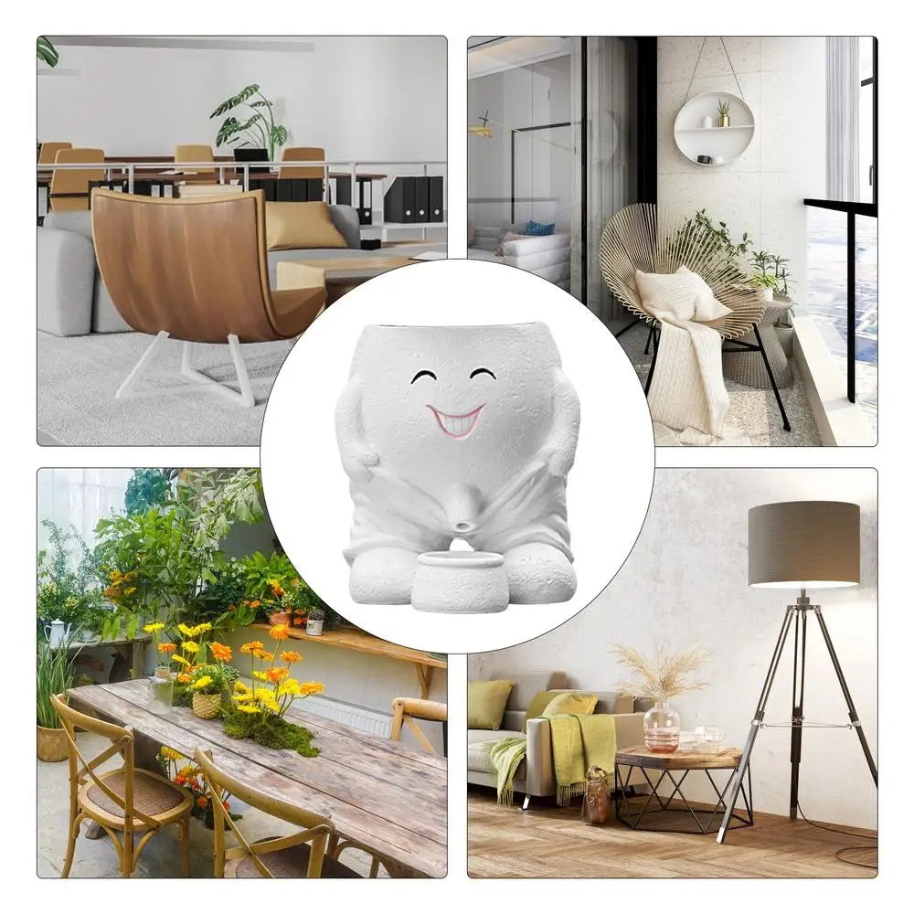 Human Face Flower Pot – Unique Fun Head Planter Vase with Drainage for Outdoor Plants, Garden, Patio, and Office Decor Funny Gift Present Peeing Boy