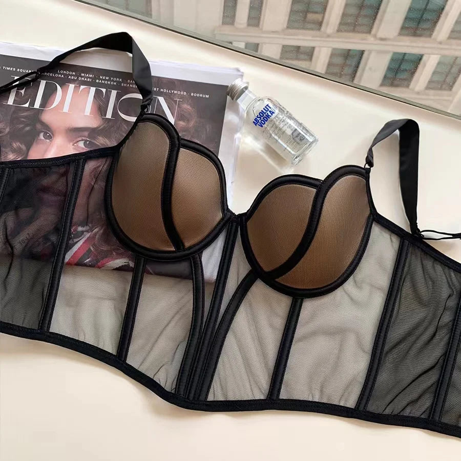 French Lace Dobby Corset Lingerie Set – Soft Bra & Panties for Women, Romantic Wedding Body Shaper & Cropped Top Underwear