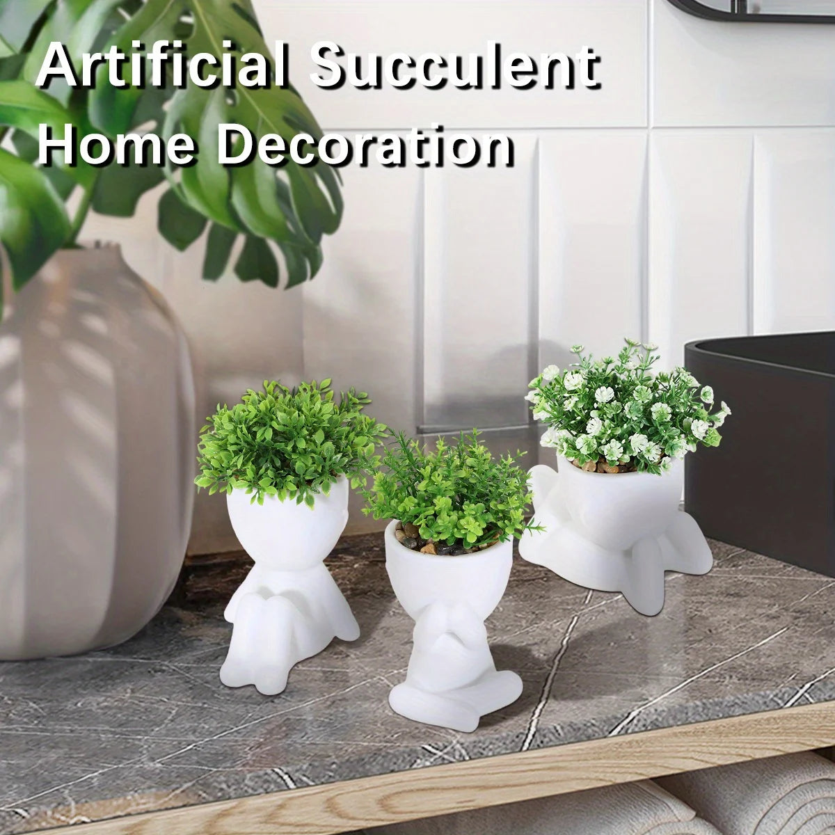 Adorable Eucalyptus Plant in Black & White Character Pot Sexy Boy Girl Pose Mini Planter for Home Decor Present Gift