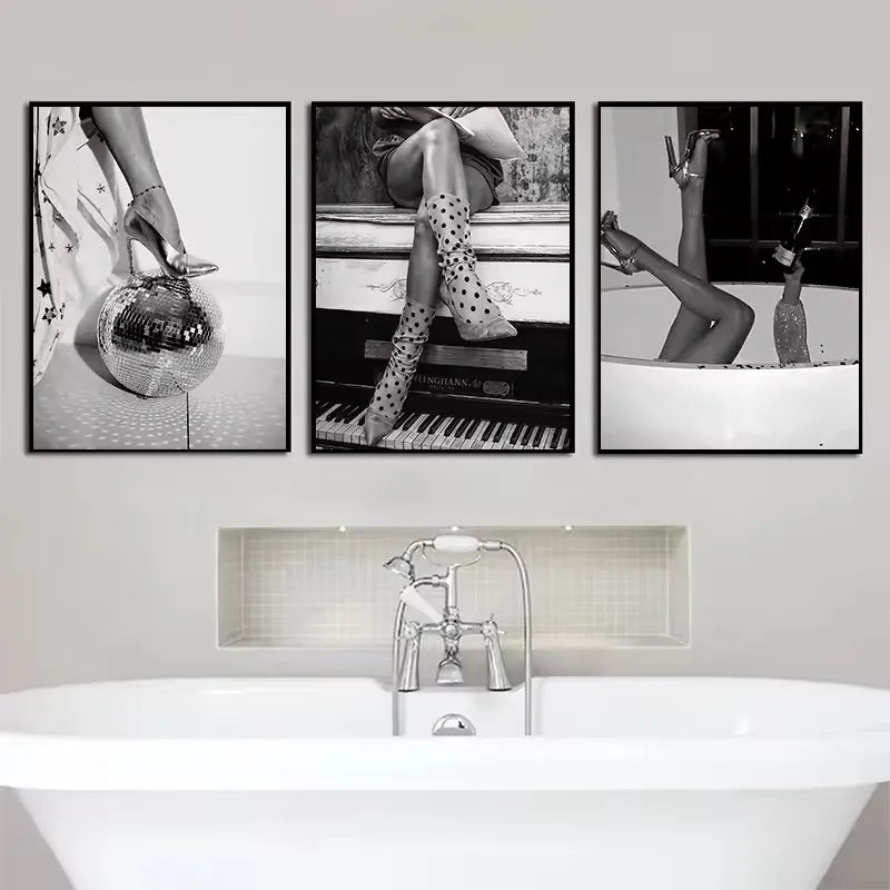 Midnight Glamour – Black & White Heels Art