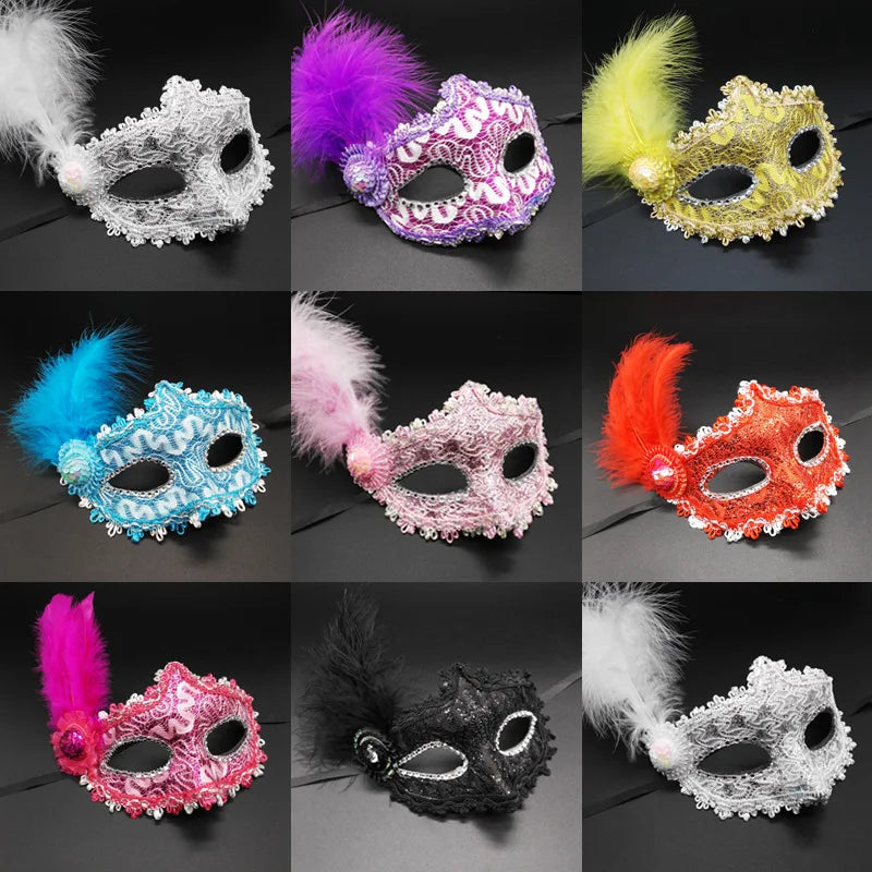 Seductive Lace & Feather Mask – Elegant Half Face Cover for Cosplay, Masquerades & Party Costumes