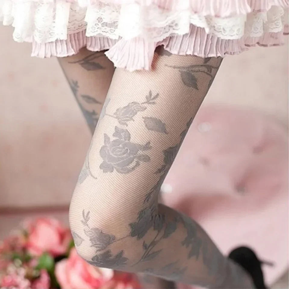 Rose Bloom – Sheer Floral Tattoo Tights