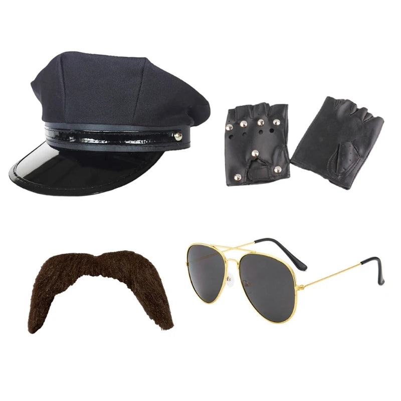 Men’s Chauffeur Costume Kit – Limo Driver Hat, Gloves, Tie & Sunglasses – Cosplay & Theme Party Accessories