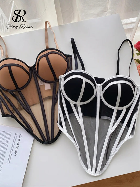 Sexy Sheer Corset Tank Top – Strapless Transparent Striped Camisole for Women, Slim Backless Streetwear Lingerie