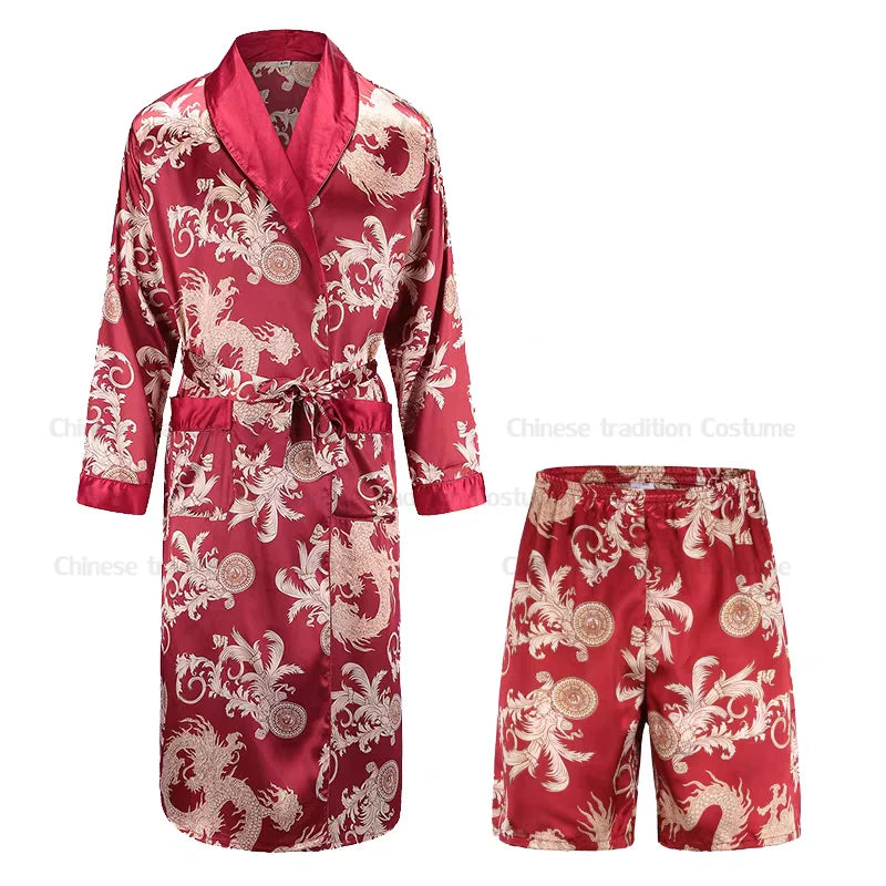 Luxury Comfort – Dragon Print Satin Pijamas for Men