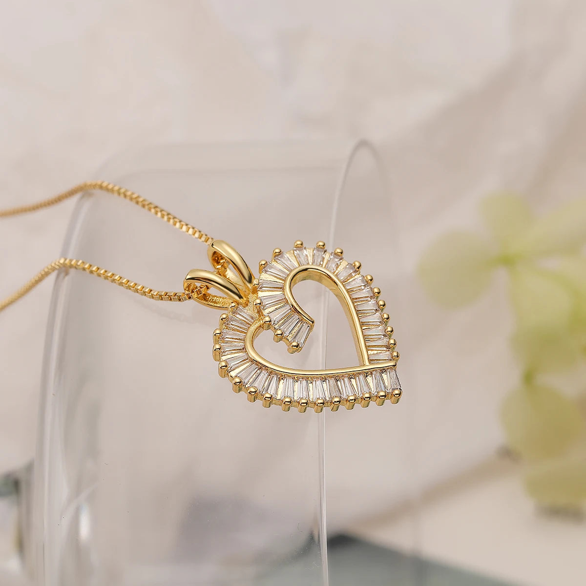 Shimmering Zircon Heart Necklace – Gold Stainless Steel