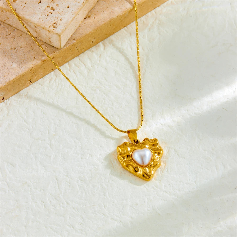 Golden Irregular Heart Pearl Jewellery Set