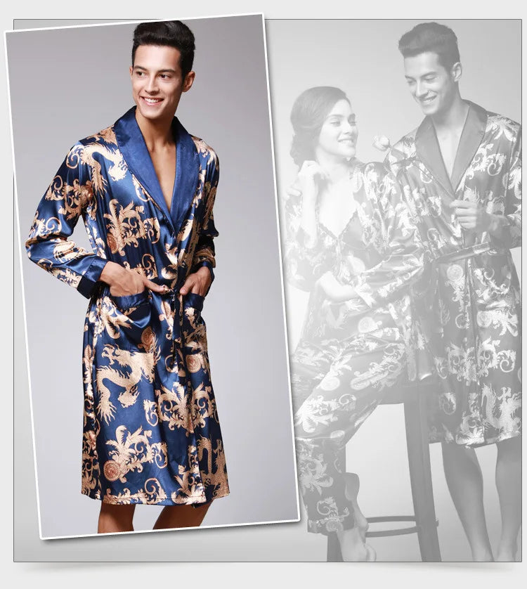 Luxury Comfort – Dragon Print Satin Pijamas for Men