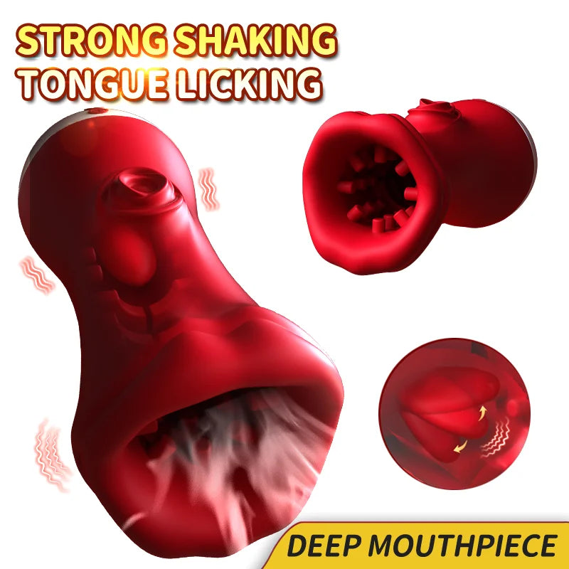 2-in-1 Male Tongue Licking & Deep Throat Masturbator – Glans Stimulator & Training Cup