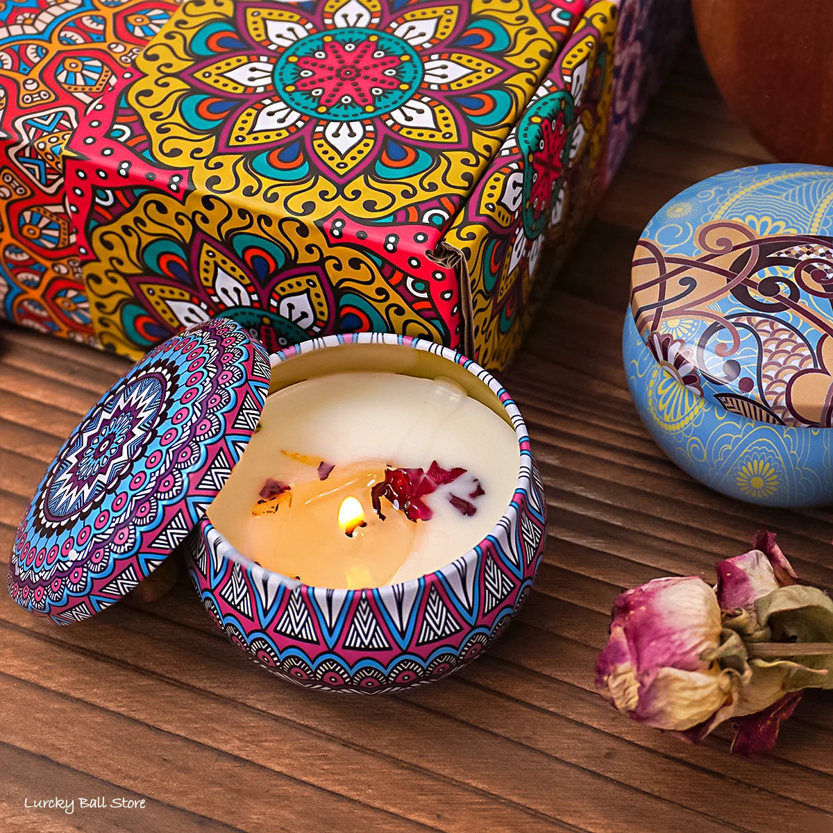 4pcs Aromatherapy Soy Candle Set – Long-Lasting Smokeless Jar Candles with Crystals & Dried Flowers for Romantic Home Décor & Gifts