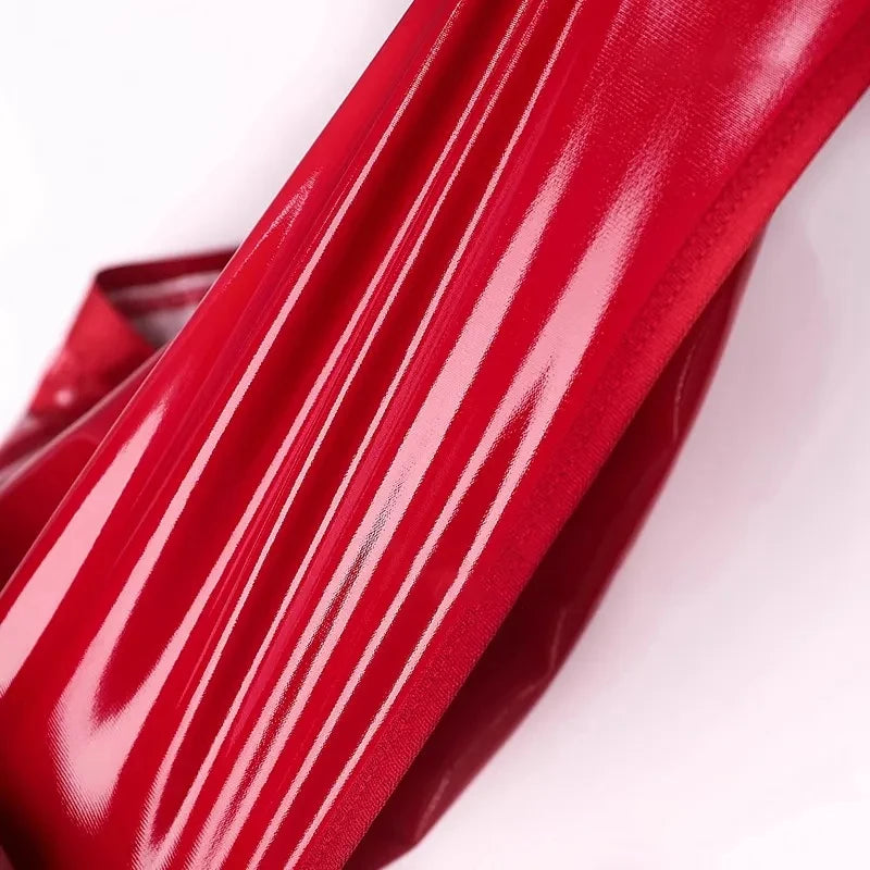 Sexy Women’s Shiny Oil-Slick Hip Wrap Mini Skirt with Metal Buckle Garters – Erotic Faux Leather Clubwear