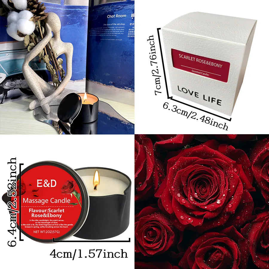 Rose-Scented Massage Oil Candle – 2oz Aromatherapy Body Oil Candle for Pure Relaxation & Home Spa