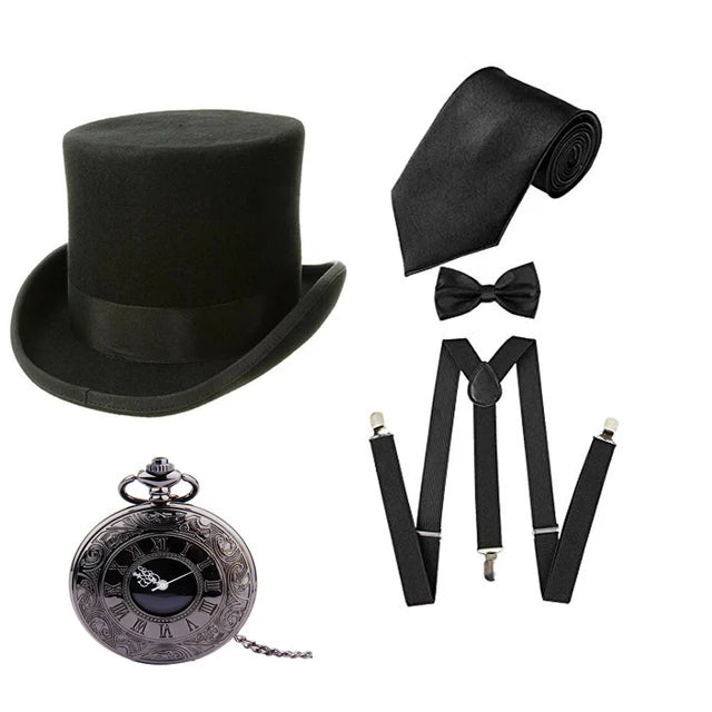 Roaring 20s Gatsby Gangster Accessory Kit – Vintage Panama Hat, Bow Tie & Suspenders for Dashing 1920s Cosplay or Speakeasy Style