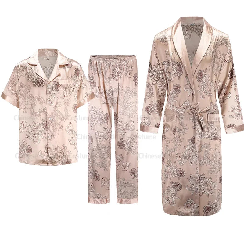 Luxury Comfort – Dragon Print Satin Pijamas for Men