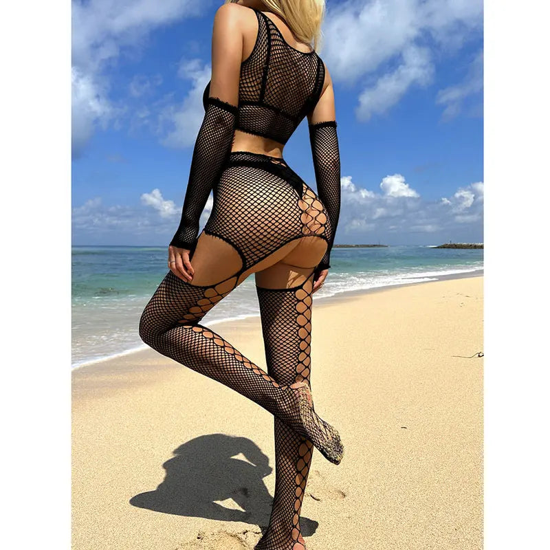 Irresistible Fishnet Mesh One-Piece Bodysuit for Women