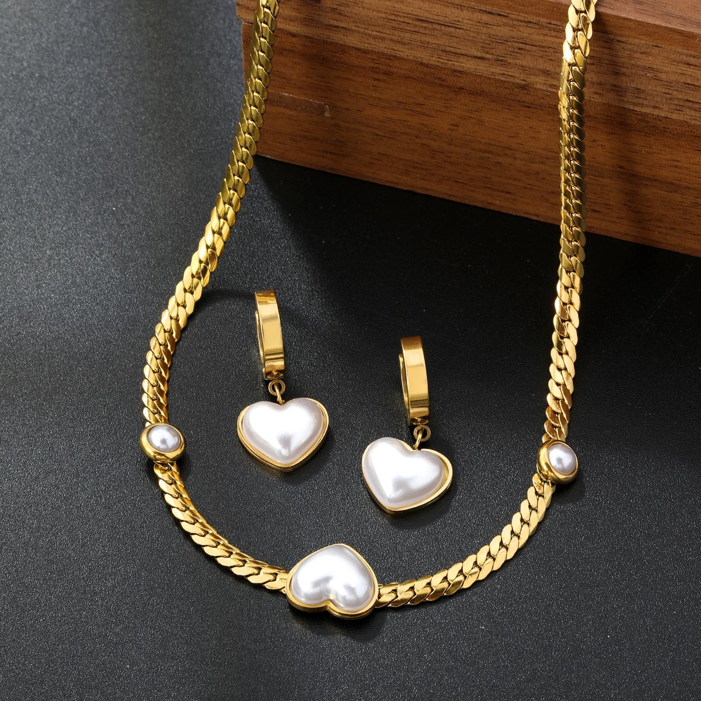 Elegant Pearl Heart Jewellery Set
