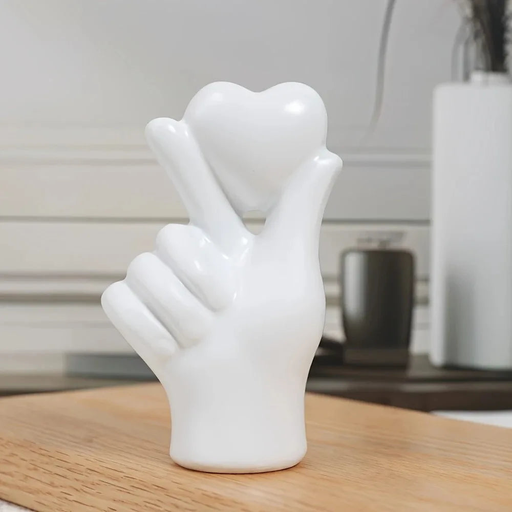 Luxury Heart Hand Gesture Sculpture – Modern Resin Desktop Ornament | Love Finger Art for Home, Office & Shelf Decor