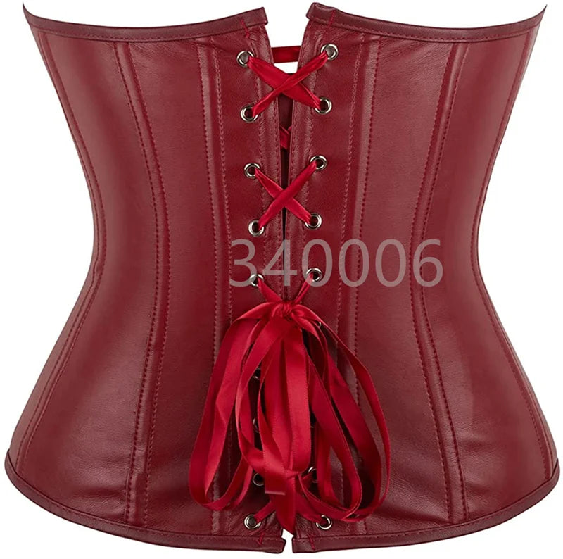 Caudatus Plus Size Faux Leather Overbust Corset – Sexy PU Bustier with Zipper, Burlesque Lingerie for Women