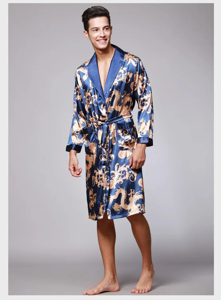 Luxury Comfort – Dragon Print Satin Pijamas for Men