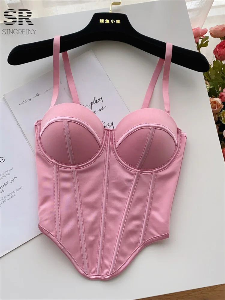 Fashion Sexy Camisole for Women – Slim Fit French-Style Solid Sleeveless Tank Top with Built-In Bra