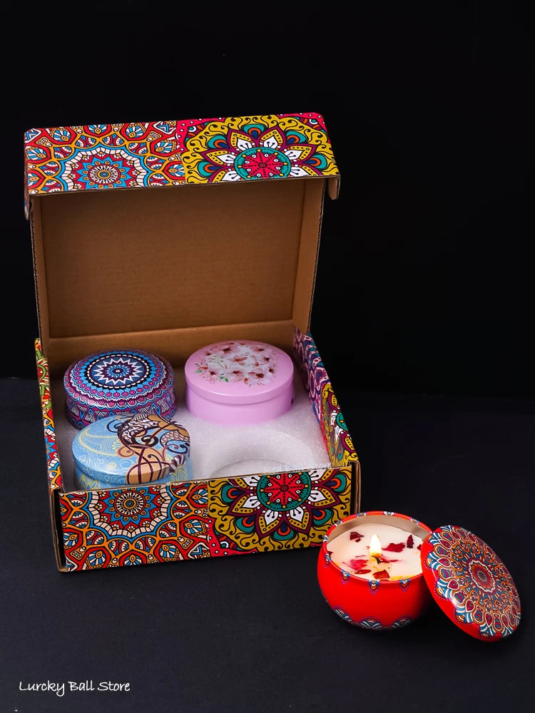 4pcs Aromatherapy Soy Candle Set – Long-Lasting Smokeless Jar Candles with Crystals & Dried Flowers for Romantic Home Décor & Gifts