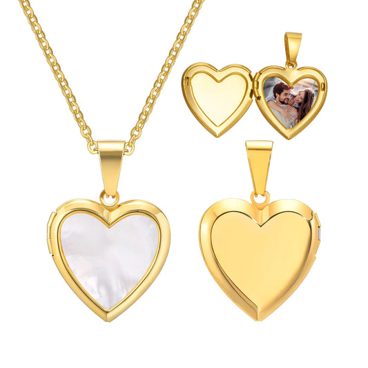 Golden Heart Locket Necklace with Crystal Pearl