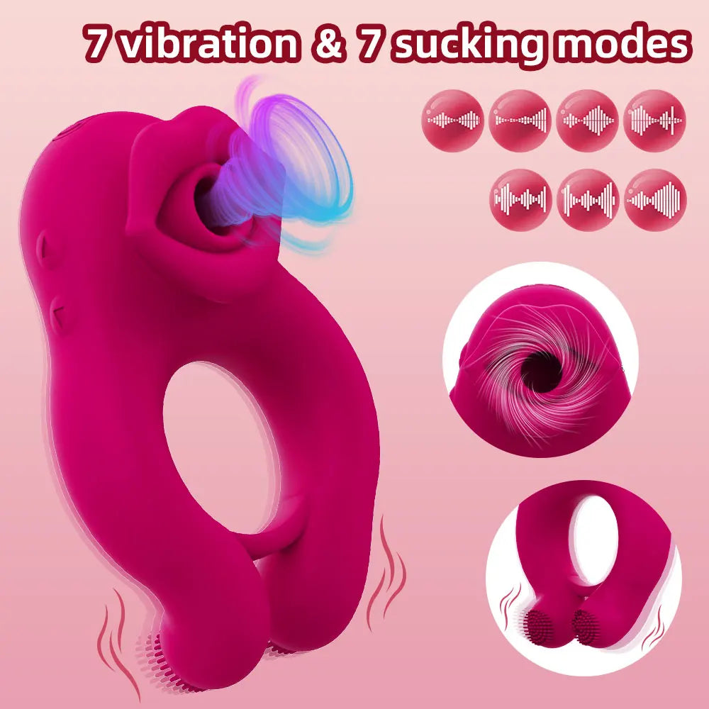 Pulse Lick Duo – Tongue-Licking Clitoris Stimulator & Delay Cock Ring for Explosive Couple Play