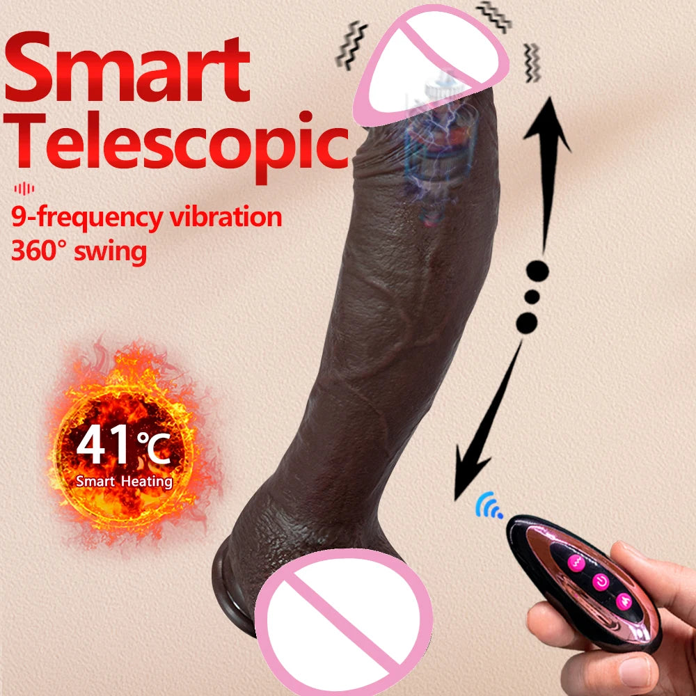 Black – 10.6" Heated Realistic Vibrator with Telescopic & Swing Motion Bigger. Hotter. Deeper. And Always in Control.
