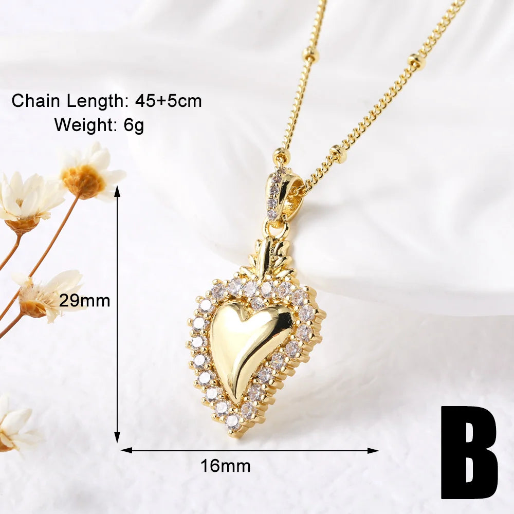 Elegant Gold-Plated Heart Crystal Necklace – Shiny Short Chain Jewelry Gift for Women