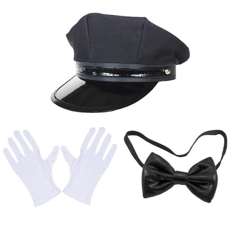 Men’s Chauffeur Costume Kit – Limo Driver Hat, Gloves, Tie & Sunglasses – Cosplay & Theme Party Accessories