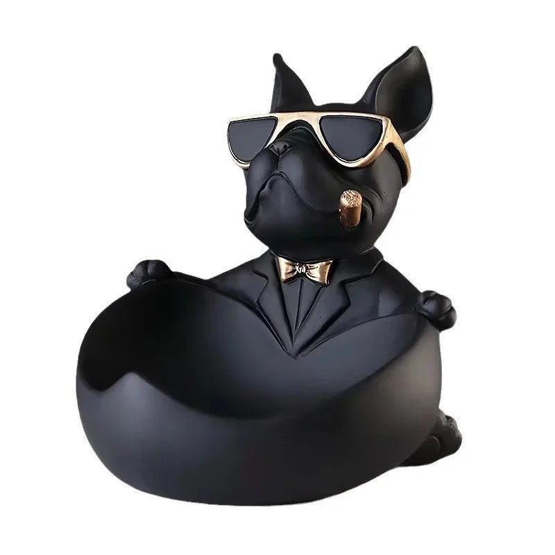 Cool Dog Figurine with Storage Box – Resin Dog Statue & Decorative Tray | Home Decor, Animal Ornament, Sculpture & Gift