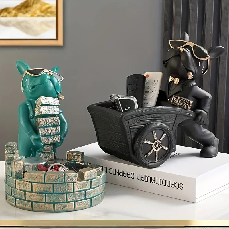Builder French Bulldog with Wheelbarrow – Resin Dog Statue | Living Room Table Decoration & Home Ornament